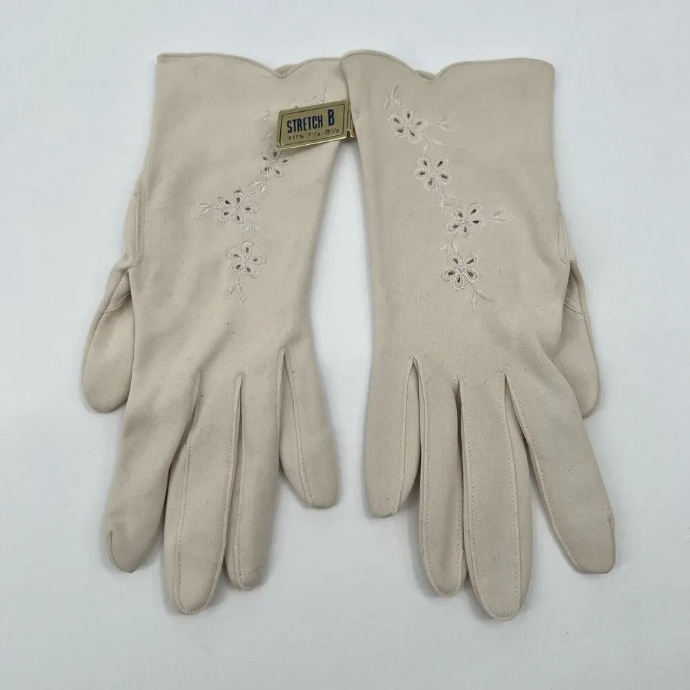 VTG NWT Cream Embroidered Dress Gloves Classy Retro Cosplay Costume Old Money